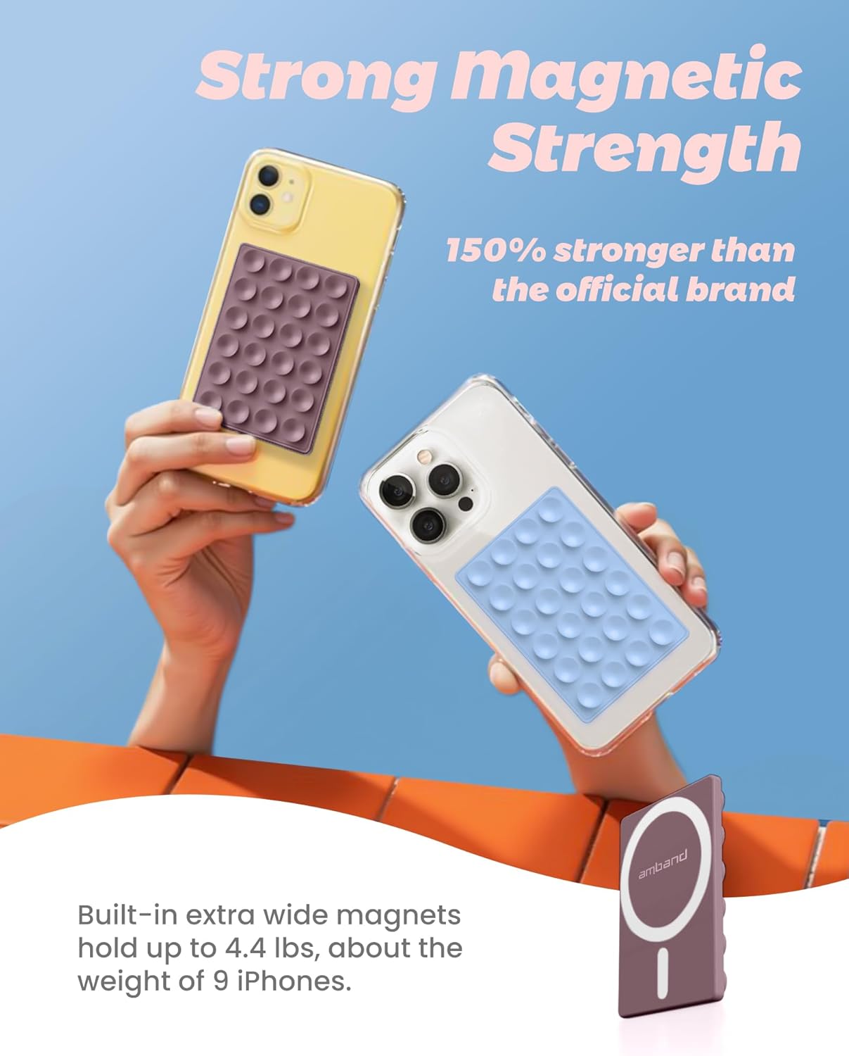 amBand Magnetic Suction Phone Mount for MagSafe Case, Silicone Cup Sticky Grip Holder for iPhone, Removable Hands-Free Selfie/Video for TikTok Influencers, Women Gift, Smoke Violet