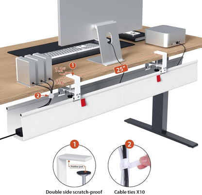 Univivi No Drill Under Desk Cable Management Tray, 48" Cord Organizer for Table, Clamp/Screw Mount Desk Cable Management, Premium Fabric Cable Management Tray for Office, Home (Extra Large)