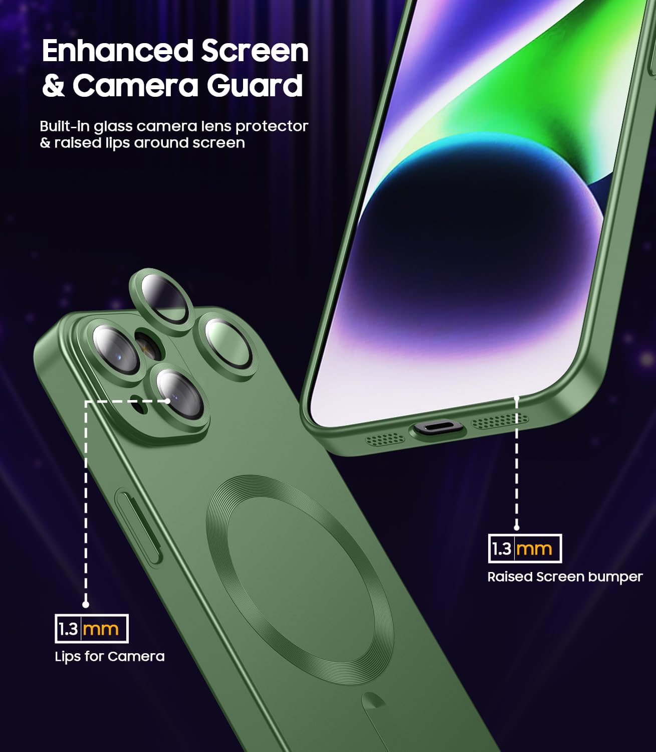 Magnetic for iPhone 15 Case [Compatible with MagSafe][Built-in Camera Lens Protector] Slim Soft Silicone Bumper Shockproof Metallic Shine Phone Case (Green)