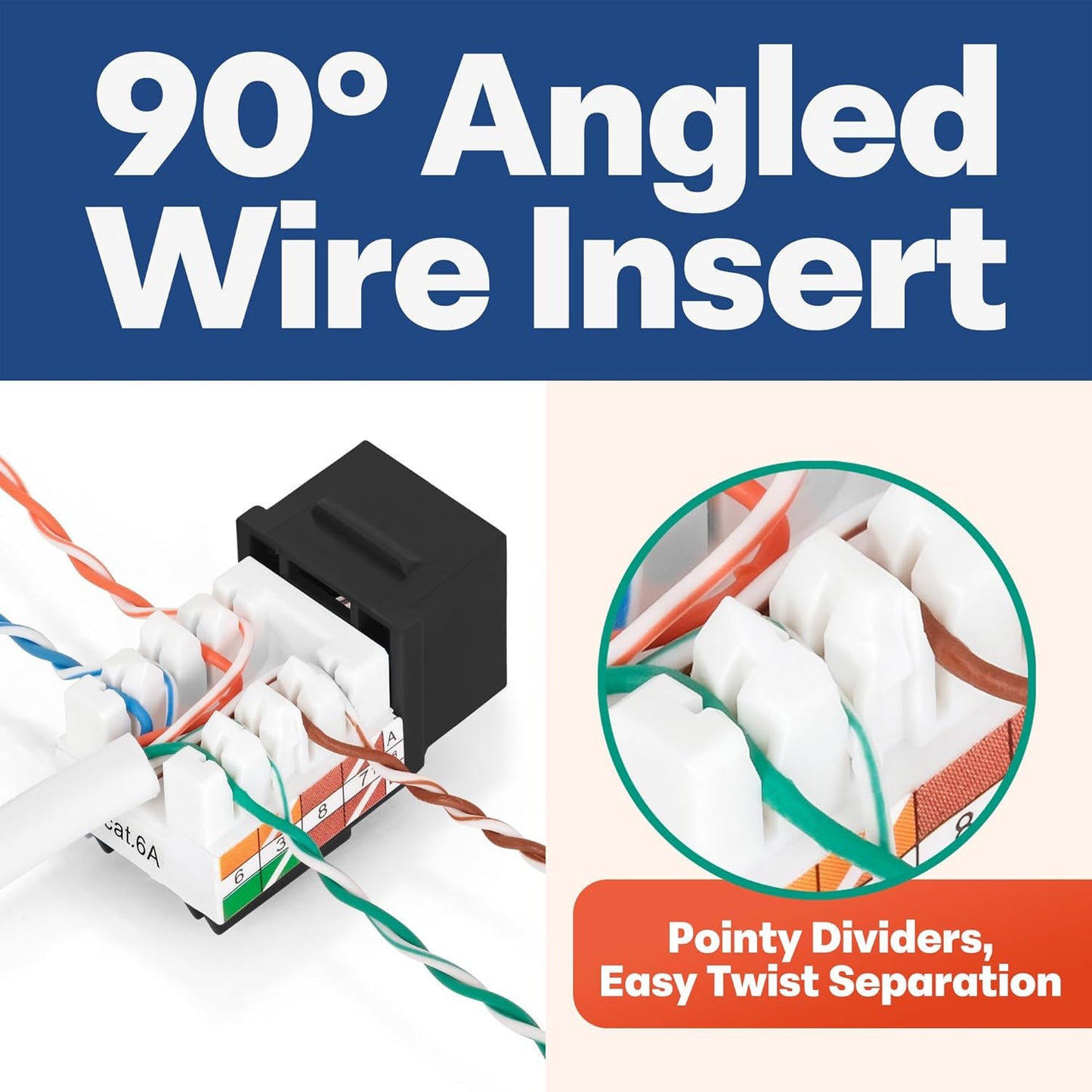 Everest 90° Angled RJ45 Cat6A Keystone Jacks 100-Pack in Black - Slim Profile Female RJ45 Connectors - Cat 6A Keystone Jack - Compatible with 90° Angled Speed Termination Tool - easyJACK (B094WB91H3)