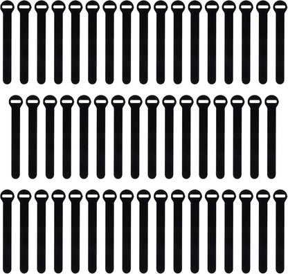 Self-Gripping Cable Ties by Wrap-It Storage, Black, 5 Inch Straps (50-pack) – Reusable Hook and Loop Cord Organizer Cable Ties for Cord Management and Desk or Office Organization