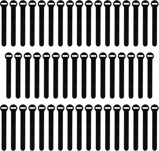 Self-Gripping Cable Ties by Wrap-It Storage, Black, 5 Inch Straps (50-pack) – Reusable Hook and Loop Cord Organizer Cable Ties for Cord Management and Desk or Office Organization