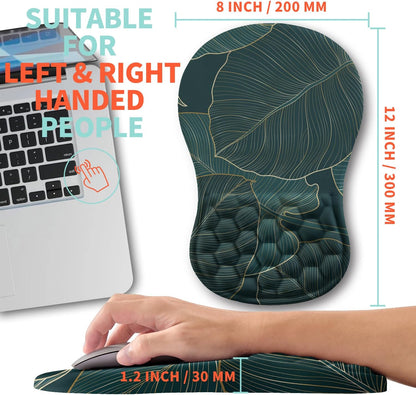 Ergonomic Mouse Pad Wrist Support with Memory Foam Massage Bulge, Carpal Tunnel Pain Relief Mousepad Wrist Rest for Mouse(12x8 inch, Leaves)