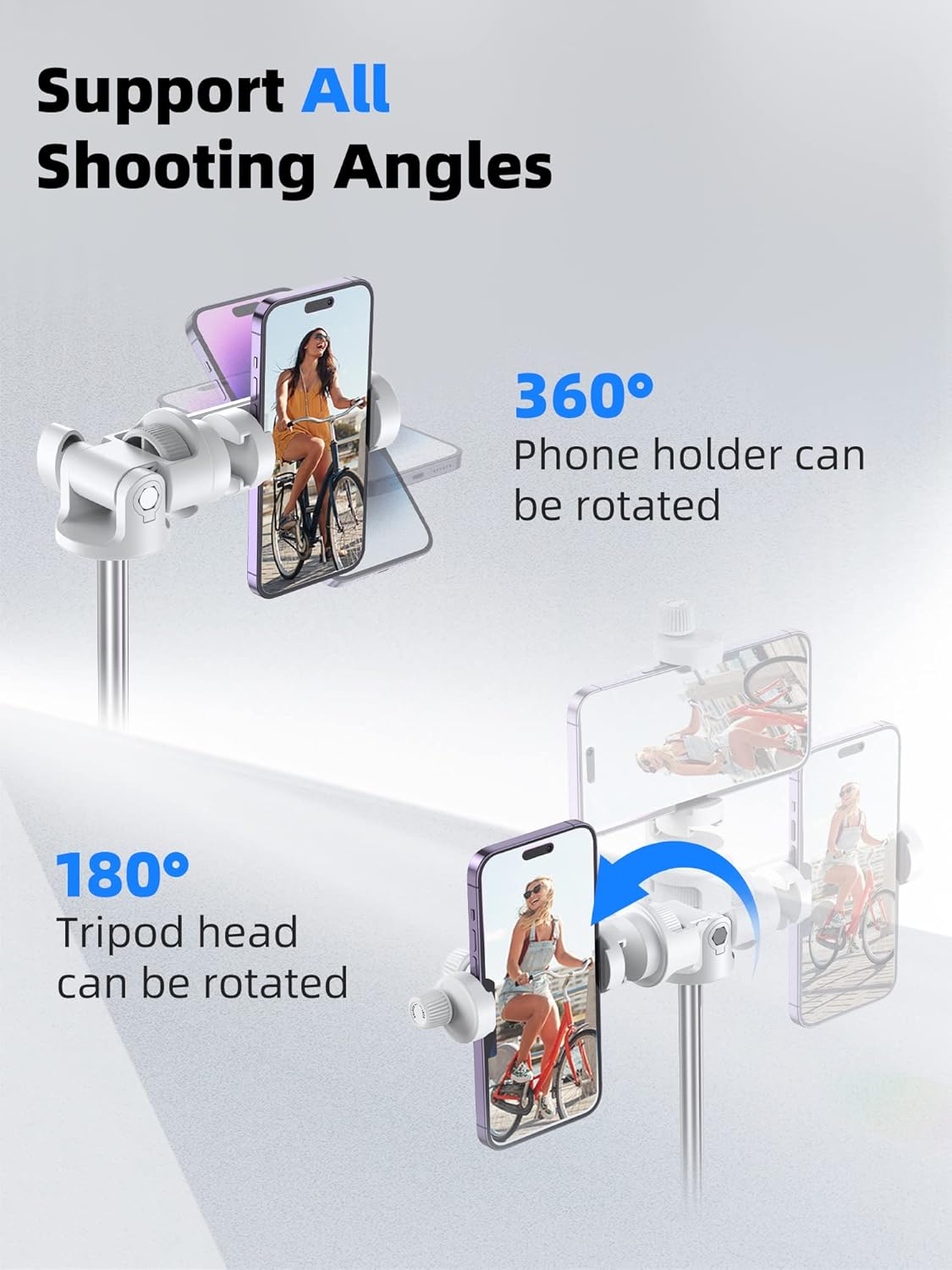 Kaiess 62" Phone Tripod & Selfie Stick, Extendable Photography Light Stand with Wireless Remote, Solidest, Portable, Lightweight, Compatible with iPhone/Android Phone (White)