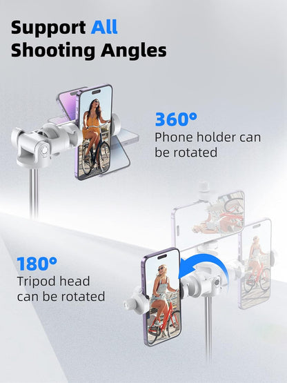 Kaiess 62" Phone Tripod & Selfie Stick, Extendable Photography Light Stand with Wireless Remote, Solidest, Portable, Lightweight, Compatible with iPhone/Android Phone (White)