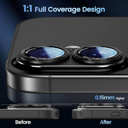 CACOE for iPhone 16/16 Plus Camera Lens Protector - Metal Frame Tempered Glass Cover, [Anti-Scratch] [Drop-Proof][Strong-Adhesion] Camera Screen Cover (Black)
