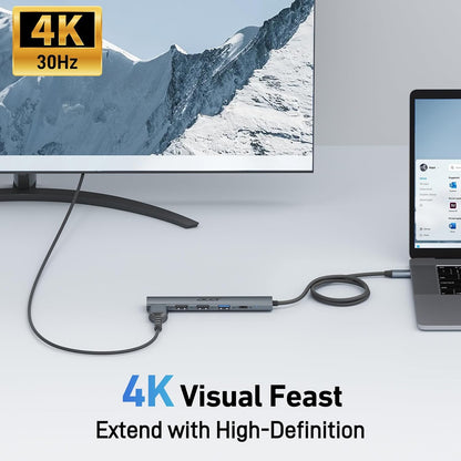 Acer USB C Hub 5 in 1 with 4K HDMI, 100W Power Delivery, 3 USB A Data Ports, USB C to HDMI Multiport Adapter for Laptop, PC, Tablet, MacBook Pro/Air, iPad Air/Pro, iMac, iPhone 15/16 Pro/Pro Max (2ft)