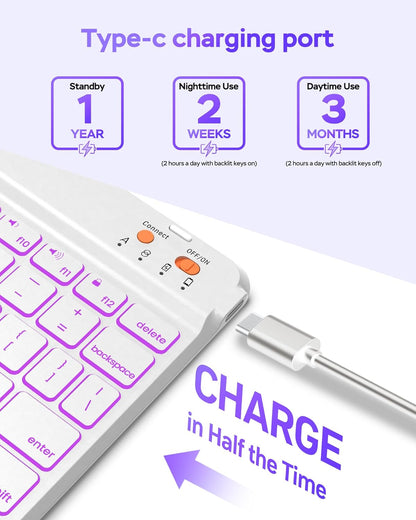 Keyboard Case for iPad 9th 8th 7th Generation 10.2" - 7 Colors Backlit Detachable Folio Keyboard Cover with Pencil Holder for iPad Pro 10.5" / iPad Air 3rd Gen (Purple)