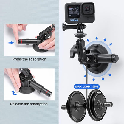 Suction Cup Mount for Action Cameras iPhone - ULANZI SC-01 3in Pump-actived Vacuum Suction Mount Magic Arm Phone Holder Action Cam Adapter Car Boats Windshield Window Mount for Action Cameras