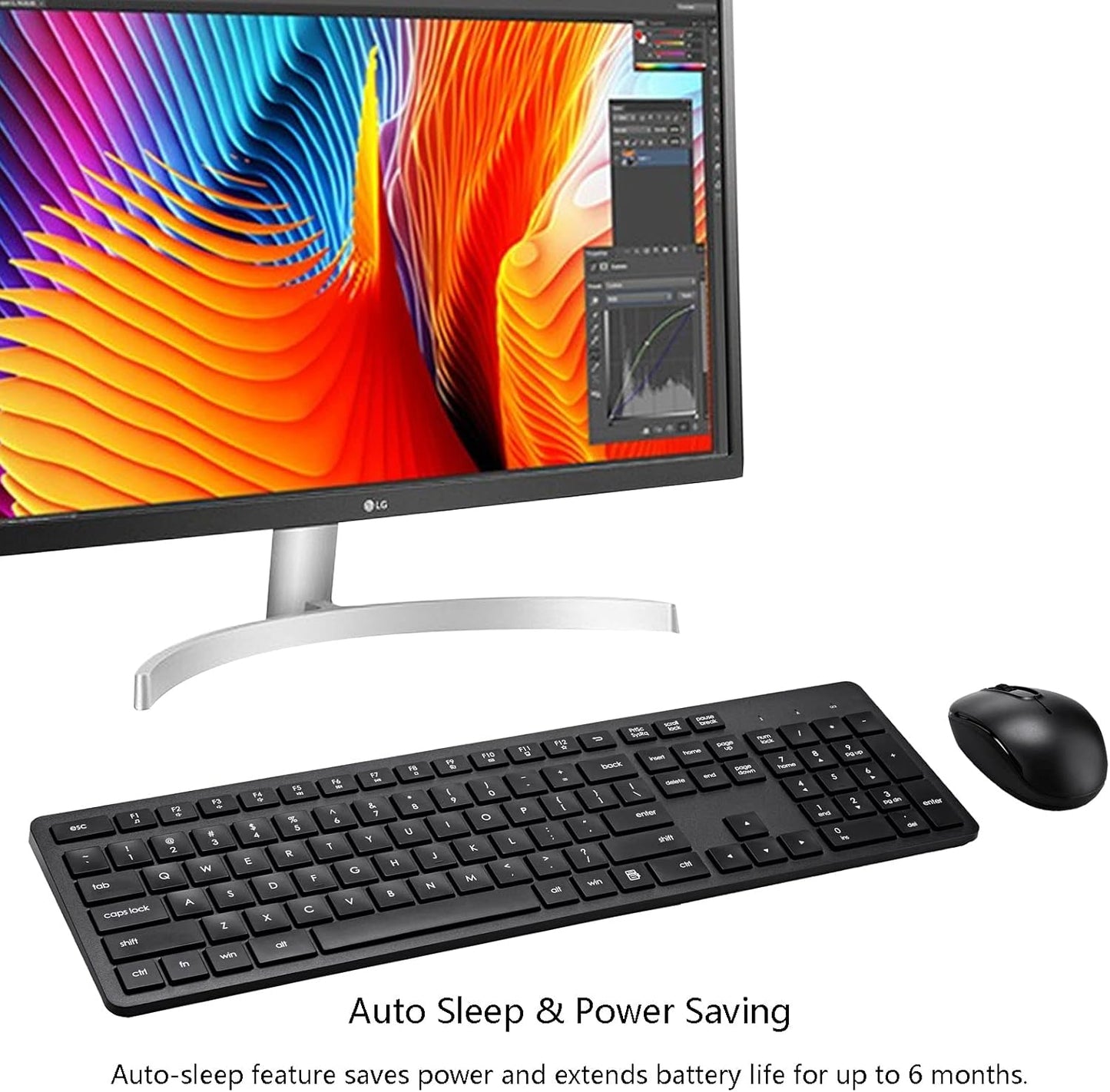 Wireless Keyboard and Mouse Combo, 2.4G Silent Cordless Keyboard Mouse Combo for Windows Chrome Laptop Computer PC Desktop, 106 Keys Full Size with Number Pad, 1600 DPI Optical Mouse (Black)