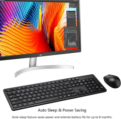 Wireless Keyboard and Mouse Combo, 2.4G Silent Cordless Keyboard Mouse Combo for Windows Chrome Laptop Computer PC Desktop, 106 Keys Full Size with Number Pad, 1600 DPI Optical Mouse (Black)