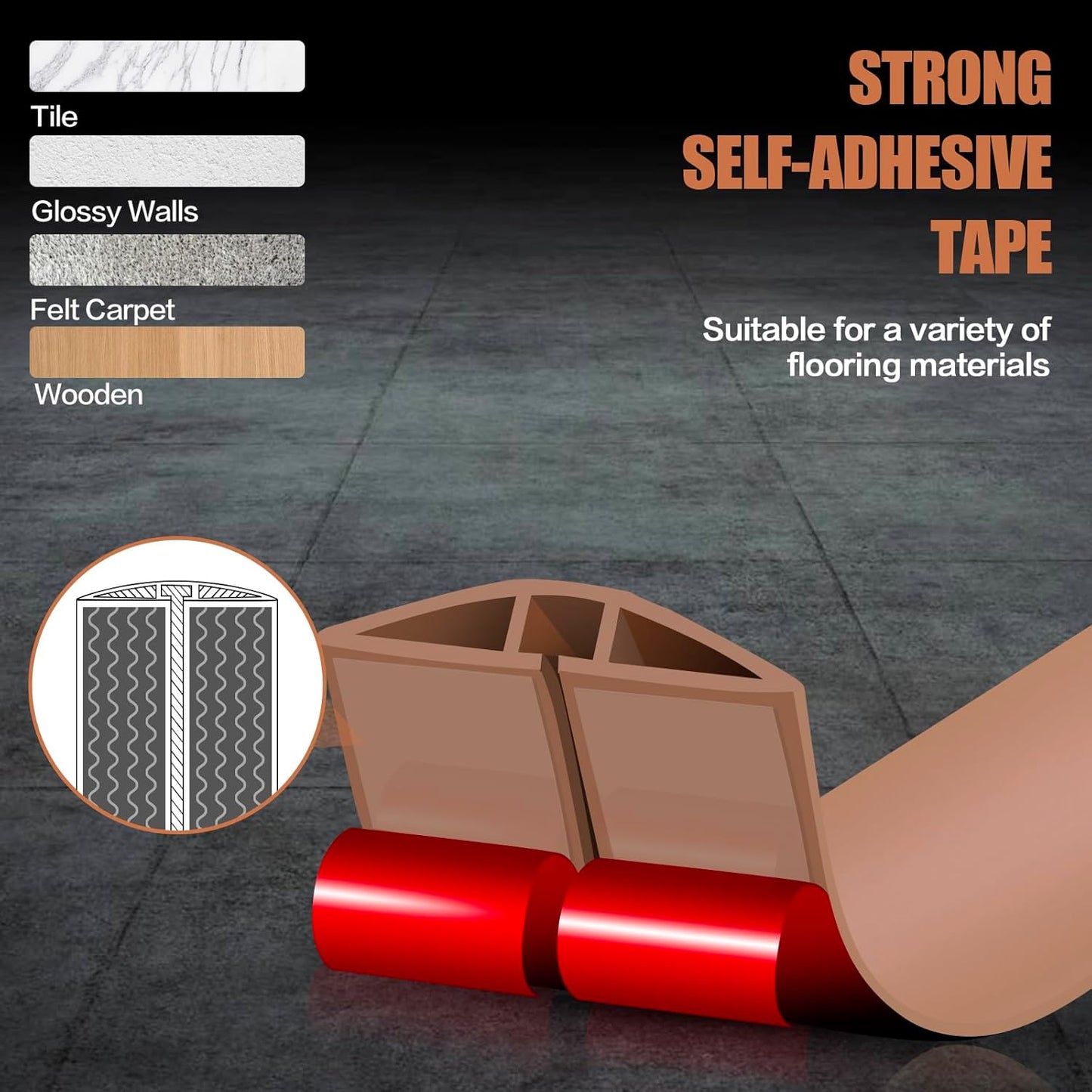 Floor Cord Cover Cavity 0.8"x0.37" Self Adhesive Cord Hider, 3.3FT Low Profile Cable Management, Extension Strip Protector for Wires, Prevent Cable Trips for Offices, Gyms, Exhibitions（Brown）