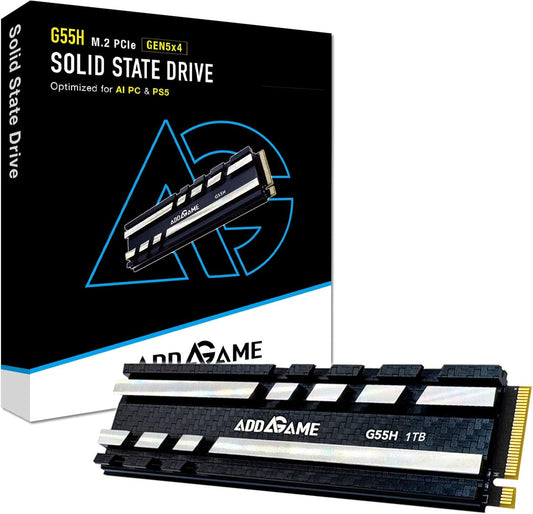 Addlink G55H 1TB PCIe 5.0 Gen5 NVMe M.2 SSD with Heatsink - Up to 10,200 MB/s - Game Ready - Internal Solid State Drive - Compatible with PCs and PS5 (ad1TBG55HM2P)