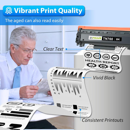 ZIPRINT TN760 Toner Cartridges Compatible Replacement for Brother TN760 TN730 TN-730 High Yield for MFC-L2710DW MFC-L2750DW DCP-L2550DW HL-L2350DW HL-L2395DW HL-L2370DW (Black, 2 Pack)