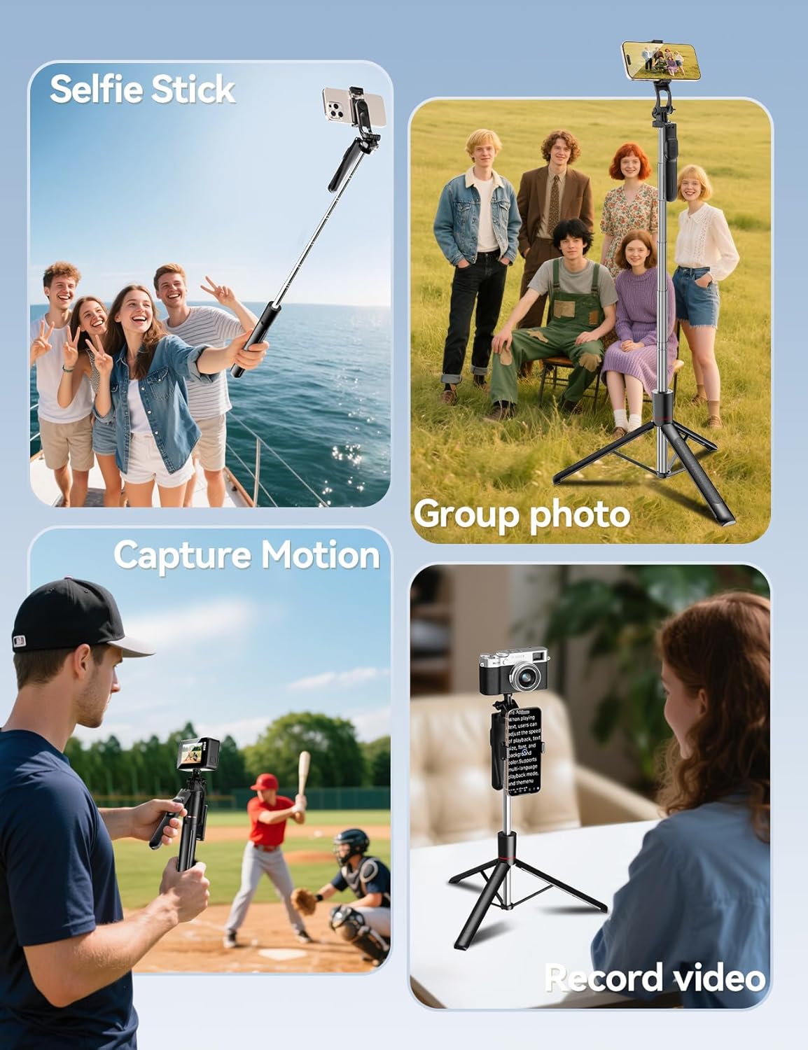 Takerers 67" Cell Phone Tripod Stand & Selfie Stick with Wireless Remote, All in One Multifunctional Selfie Stick Tripod for iPhone Android Action Camera GoPro Insta360 DJI OSMO Pocket 3 Accessories