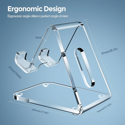 CreaDream Acrylic Cell Phone Stand, 5mm Thicker Clear Cell Phone Holder, Transparent Phone Stand for Desk, Desktop, Desk Accessories, Suitable for iPhone 14 13 Pro Max, All Smartphone 4-8inch
