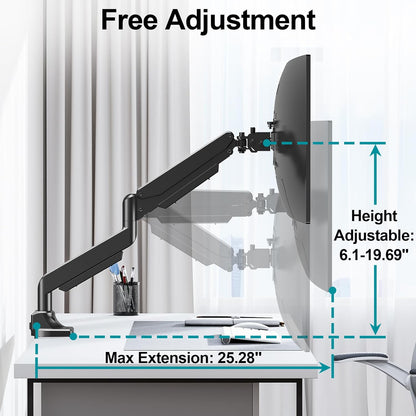 MOUNT PRO Heavy Duty Monitor Mount for Max 49 inches Ultrawide Screens, Single Monitor Arm Desk Mount Holds 6.6 to 33lbs, Fully Adjustable Computer Stand with C-Clamp, VESA 75x75 or 100x100mm