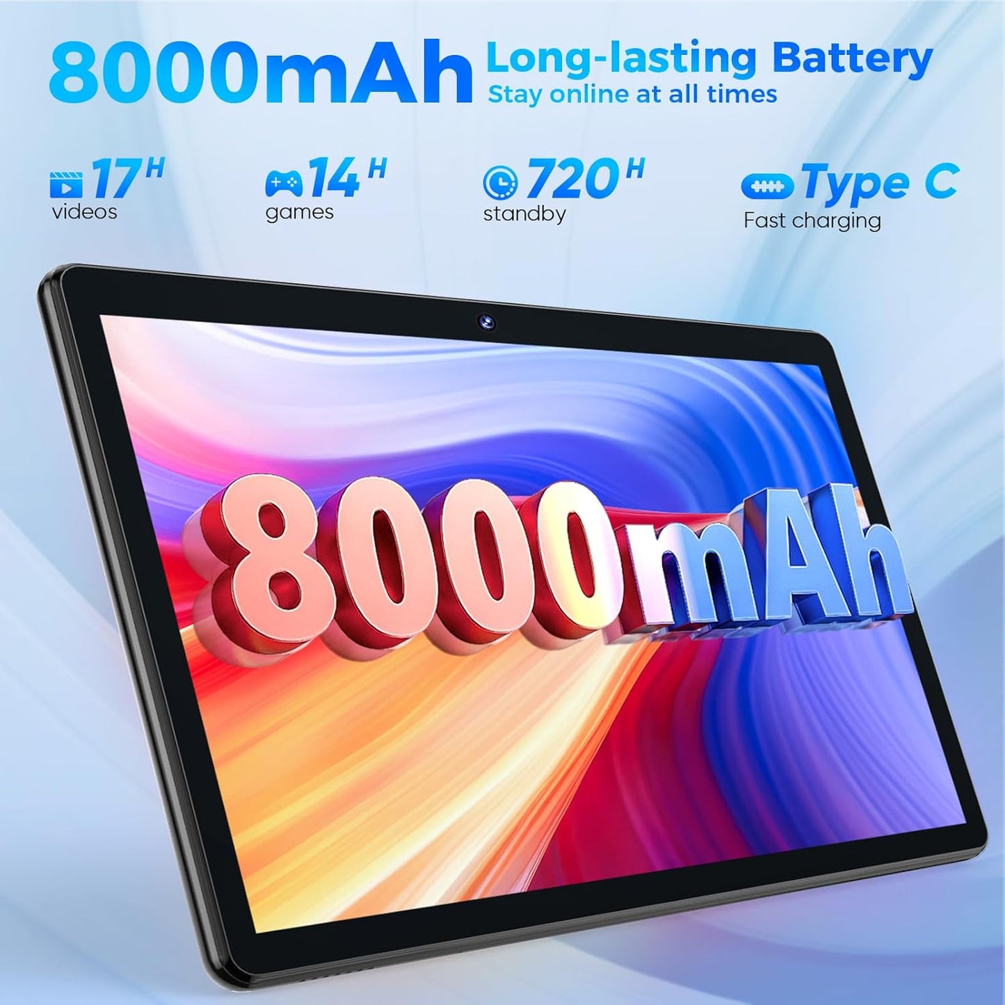 Android Tablet with Keyboard, 26GB RAM, 256GB ROM(1TB Expand), 10.1 inch Android 14 Tablet, 8000mAh Battery, BT 5.0, GMS Certified, 2.4G&5G WiFi, 2 in 1 Tablets with Mouse, Case, Stylus(Pink)