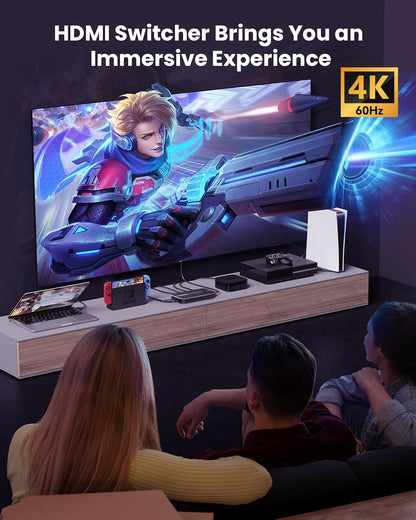 HDMI Splitter with Remote, 5 in 1 Out 4K@60Hz Elepode HDMI Switch, HDMI 2.0 Switch Box Hub for 3D, HDCP2.2, HDR, Compatible with Xbox, PS5/4/3, Fire Stick Roku Blu-Ray Player