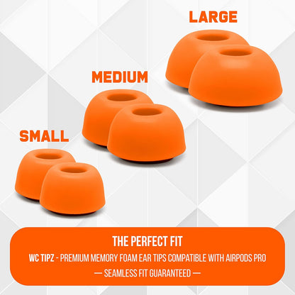 WC TipZ - Upgraded Memory Foam Ear Tips for Airpods Pro Made by Wicked Cushions | Improved Comfort, Tighter Seal, Better Foam Rebound Time | Fits Perfectly in Charging Case | Wicked Orange