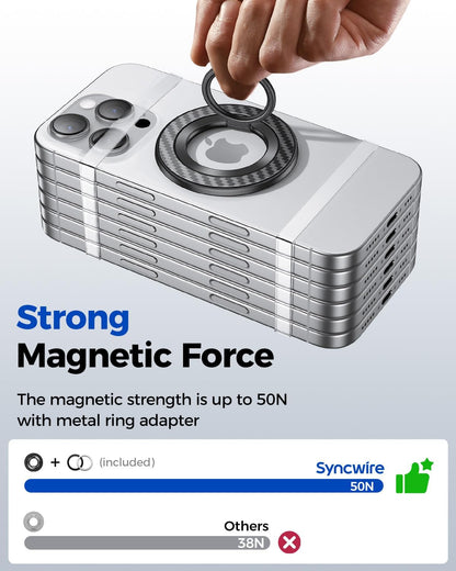 SYNCWIRE Carbon Fiber Magnetic Phone Ring Holder for MagSafe - Magnet Phone Grip Stand with 360° Rotation & Reinforced Hinge Compatible with iPhone 16 15 14 13 Pro Max Plus MagSafe Accessories