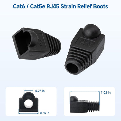 Cable Matters 100-Pack Cat6 / Cat5e RJ45 Strain Relief Boots, RJ45 Boot, Cat 6 Boot, Cat6 Ethernet Boots, Black, Suitable for 6.5mm (0.25in) Ethernet Cables