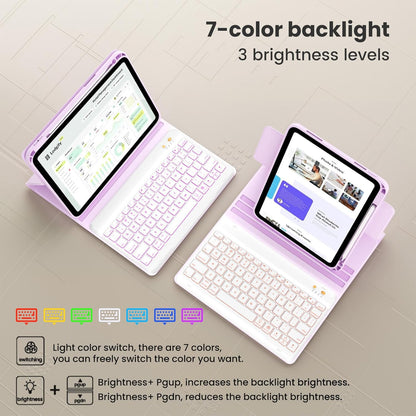 Magnetic Keyboard Case for iPad Air 5th 4th Generation 10.9 inch Pro 11 1st/2nd/3rd/4th, 7 Color Backlight BT Keyboard Folio with Pencil Holder 2022 2021 2020 2018(Purple)