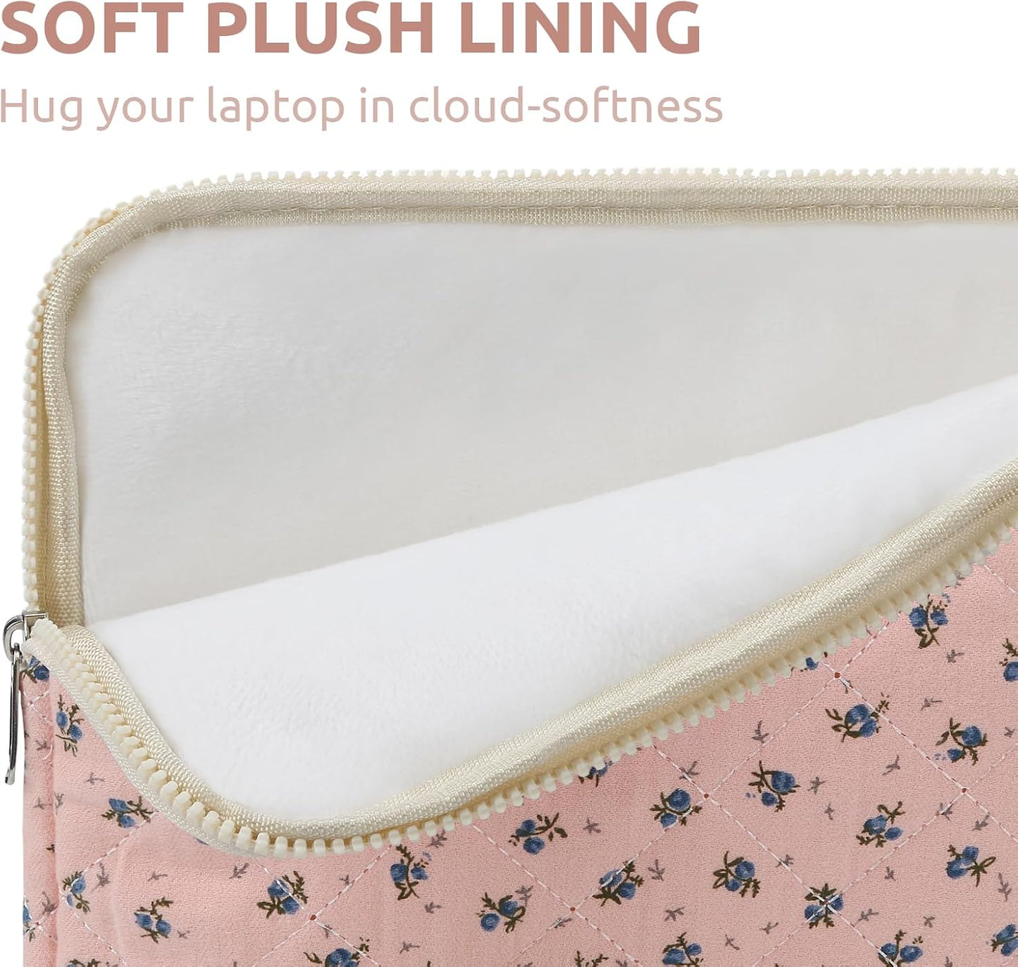 Puffy Laptop Sleeve 13-15.6 Inch Cute Quilted Laptop Protective Case Padded Floral Computer Sleeve for MacBook (A-Dark Pink, 15 Inch)