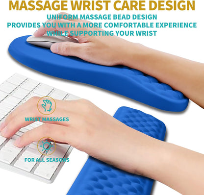 Hokafenle 2 in 1 Ergonomic Mouse Pad Wrist Support & Wrist Rest for Computer Keyboard Set, with Relieve Carpal Tunnel Pain Massage Bulge and Full Memory Gel Design (2In1 Set, Dg Blue)