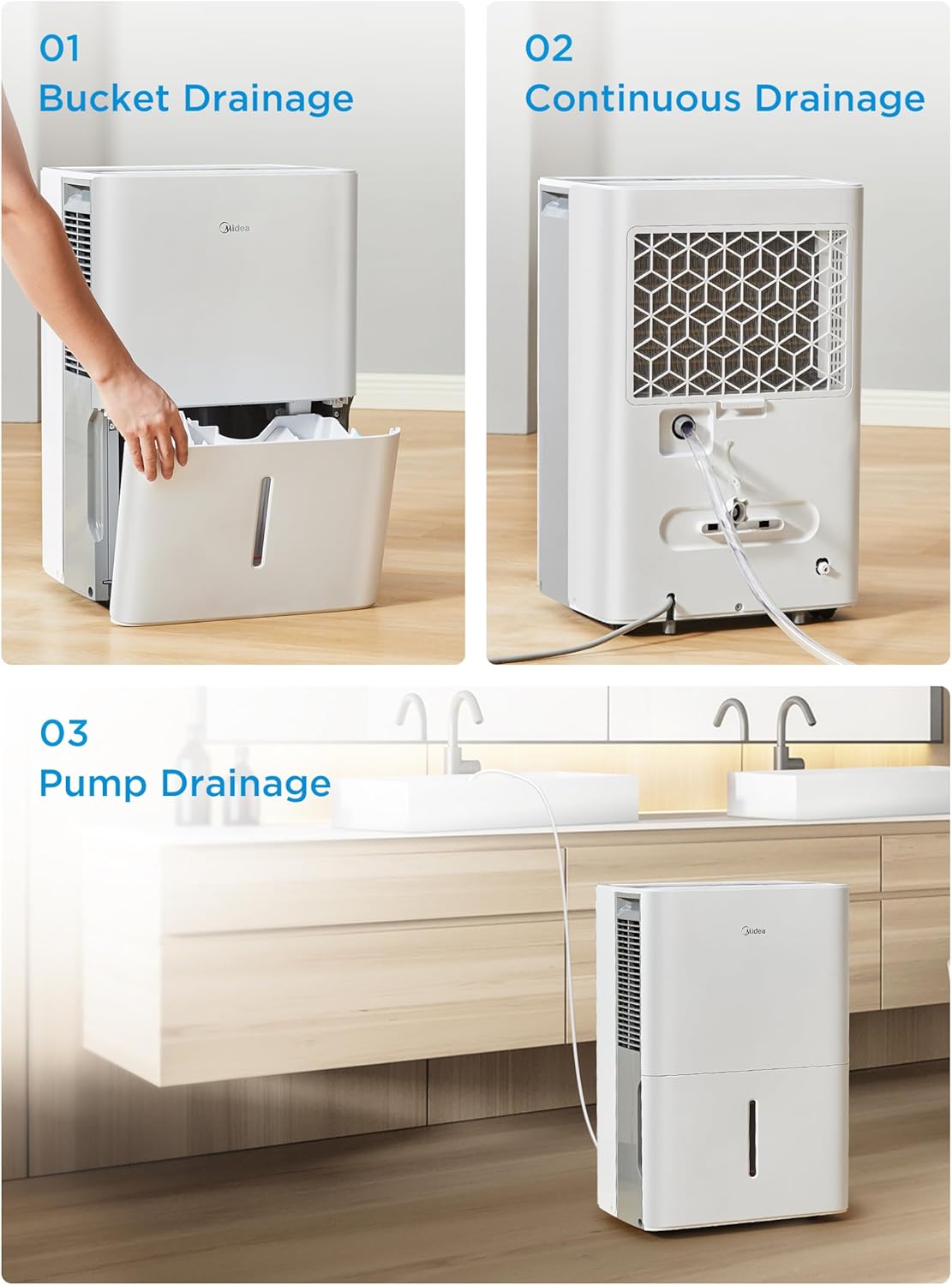 Midea 4,500 Sq. Ft. Dehumidifier With Pump Included, Energy Star Certified, 50 Pint - Ideal For Basements, Large & Medium Sized Rooms, And Bathrooms (White)