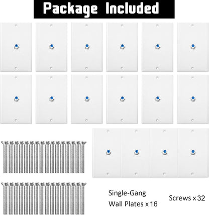 1-Port TV Cable Wall Jack F Connector Coax Video Jack Single Gang Wall Plates (Blue, 16 Pcs)