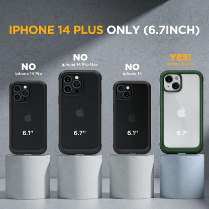 Miracase Glass Series Designed for iPhone 14 Plus Case 6.7 inch, 2023 Upgrade Full-Body Clear Bumper Case with Built-in 9H Tempered Glass Screen Protector and Camera Lens Protector,Green