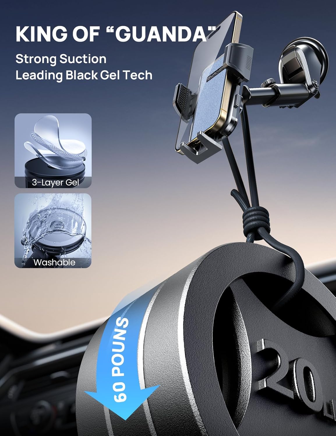 [2025 New] Dashboard Phone Holders for Your Car (+Air Vent Clip) [Military Grade Stable] , Car Cell Phone Holder, Rotatable Suction Cup Car Phone Mount for All Phone (Rock Blue)