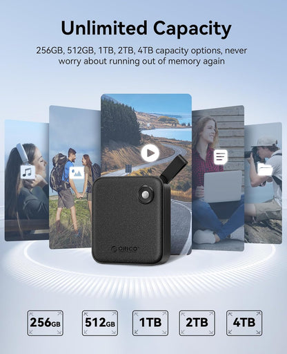 ORICO Portable SSD 1 TB with 2 in 1 USB C Cable, External Solid State Drives, Up to 460MB/s, Status Indicator, Reliable Storage for USB-C Smartphone, Tablet, PC - B5PLUS