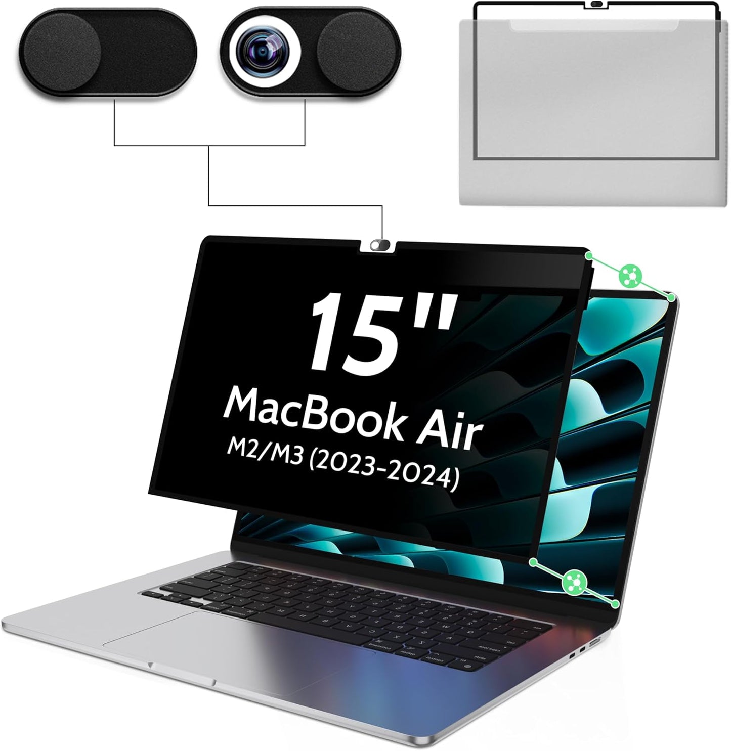 Privacy Screen for MacBook Air 15 Inch M2/M3/M4(2023-2025)-A3241 A2941 A3114 Anti Blue Light Glare Filter Removable Computer Protector, Bubble-Free Monitor Shield Laptop Film With Camera Cover