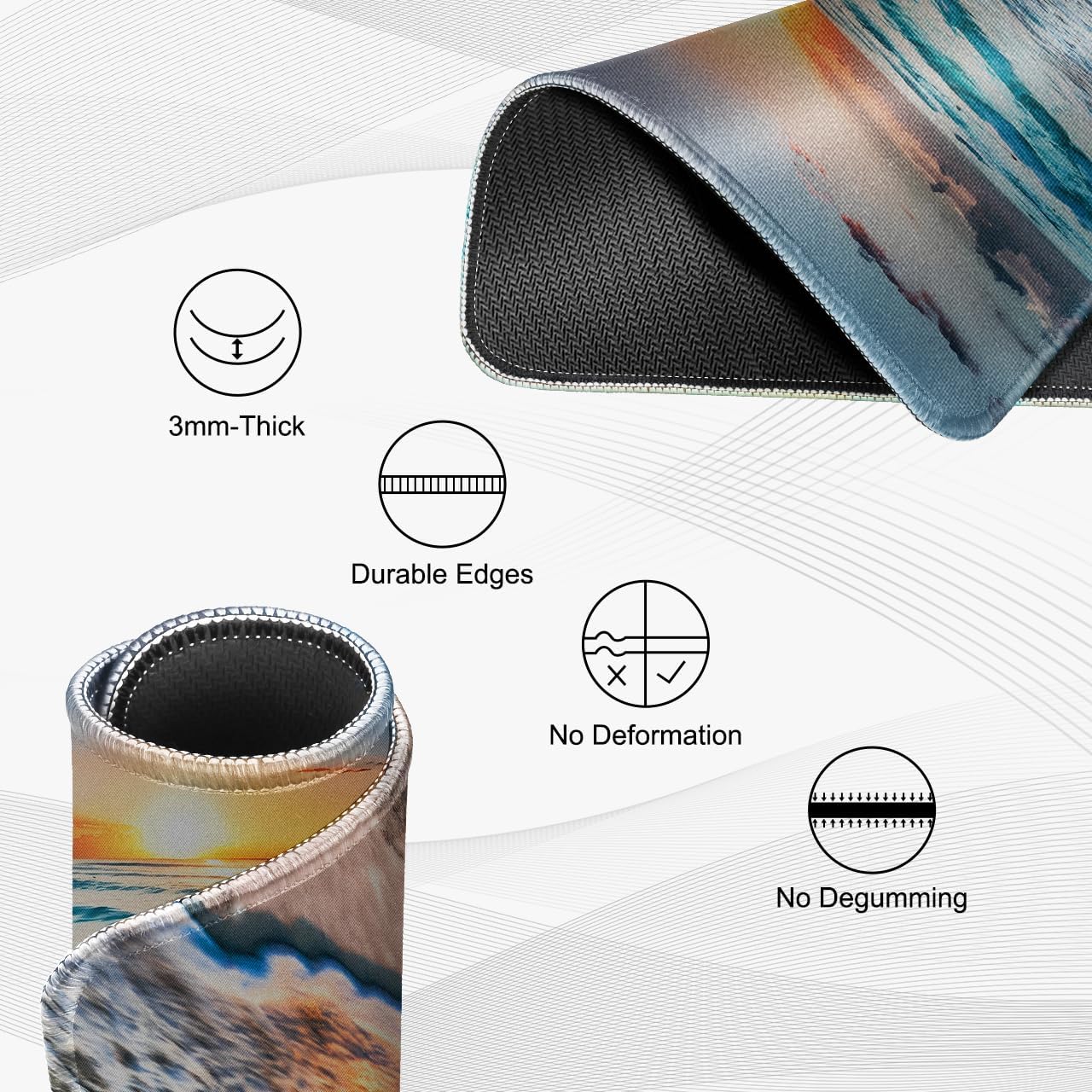 JIKIOU 3 Pack Mouse Pad with Stitched Edge, Comfortable Mouse Pads with Non-Slip Rubber Base, Washable Mousepads Bulk with Lycra Cloth, Mouse Pads for Computers Laptop Mouse 10.2x8.3x0.12in Beach