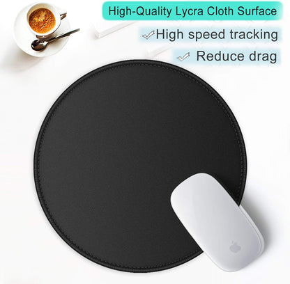 ITNRSIIET Round Mouse Pad with Stitched Edge Premium-Textured Waterproof Non-Slip Rubber Base Desktop Protection Mat Diameter 8.7 inches, Classic Black