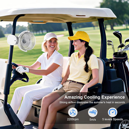 iNeibo 10000mAh Portable Clip on Fan, 90° Oscillating Fan, 8 Inch Rechargeable Battery Operated Desk Fan, Strong Airflow, 5 Speeds, Sturdy Clamp for Golf Cart Home Office Outdoor Travel (White)