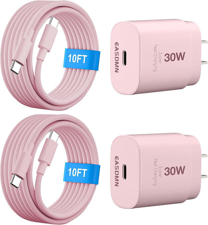 30W USB C i Phone 16 15 Charger Fast Charging, 2PACK Wall Charger for iPhone 16 15 Pro Max Charger Cord 10FT Fast Type C Charger Block for iPhone 16/16 Pro/15 Plus/15 Pro/15 Pro Max, iPad Pro, Pink