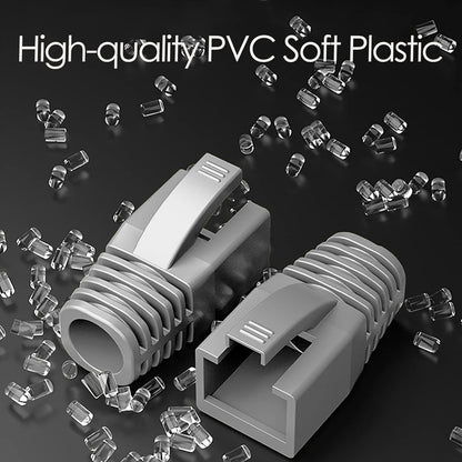 100Pack RJ45 Boot Cover, Cat5 Cat6 Cat6A Ethernet Network Cable Strain Relief Boot, Fits Overall Jacket Diameter 5.5-6.5MM Ethernet Cable (Hole Diameter: 6.5mm, Grey)