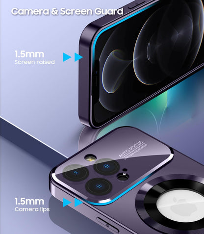 Magnetic for iPhone 12 Pro Case, Compatible with MagSafe, Built-in Camera Lens Protector, Logo View, Military Grade Drop Proof Phone Case Cover, Purple
