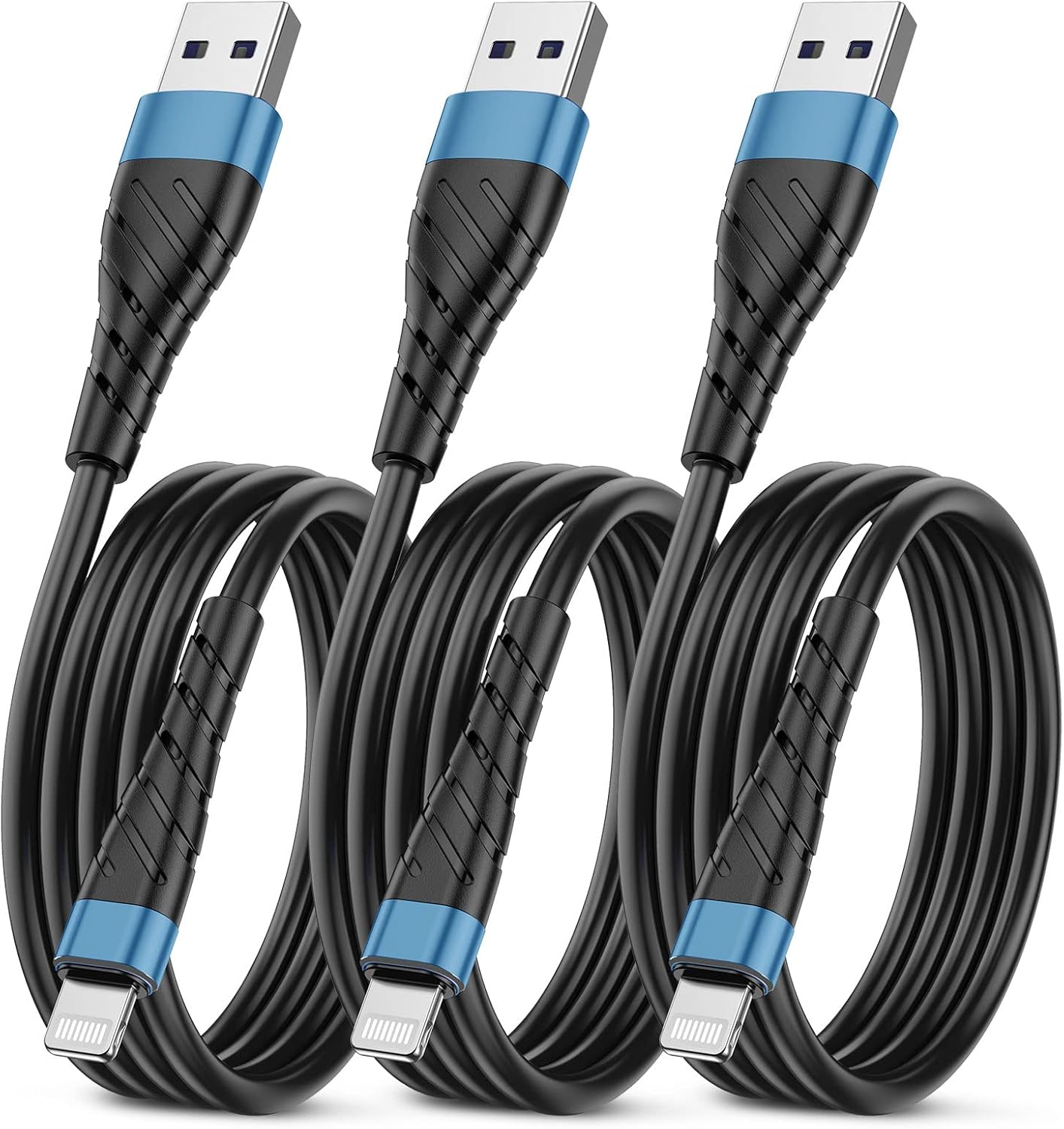 OIITH Compatible with Apple MFi Certified for iPhone Charger Cable 3 Pack 3 Ft, Lightning Charging Cord, Fast 2.4A for iPhone USB Cord Compatible with iPhone12/11/XS/Max/XR/X/8/8P/7P/6/iPad - Indigo