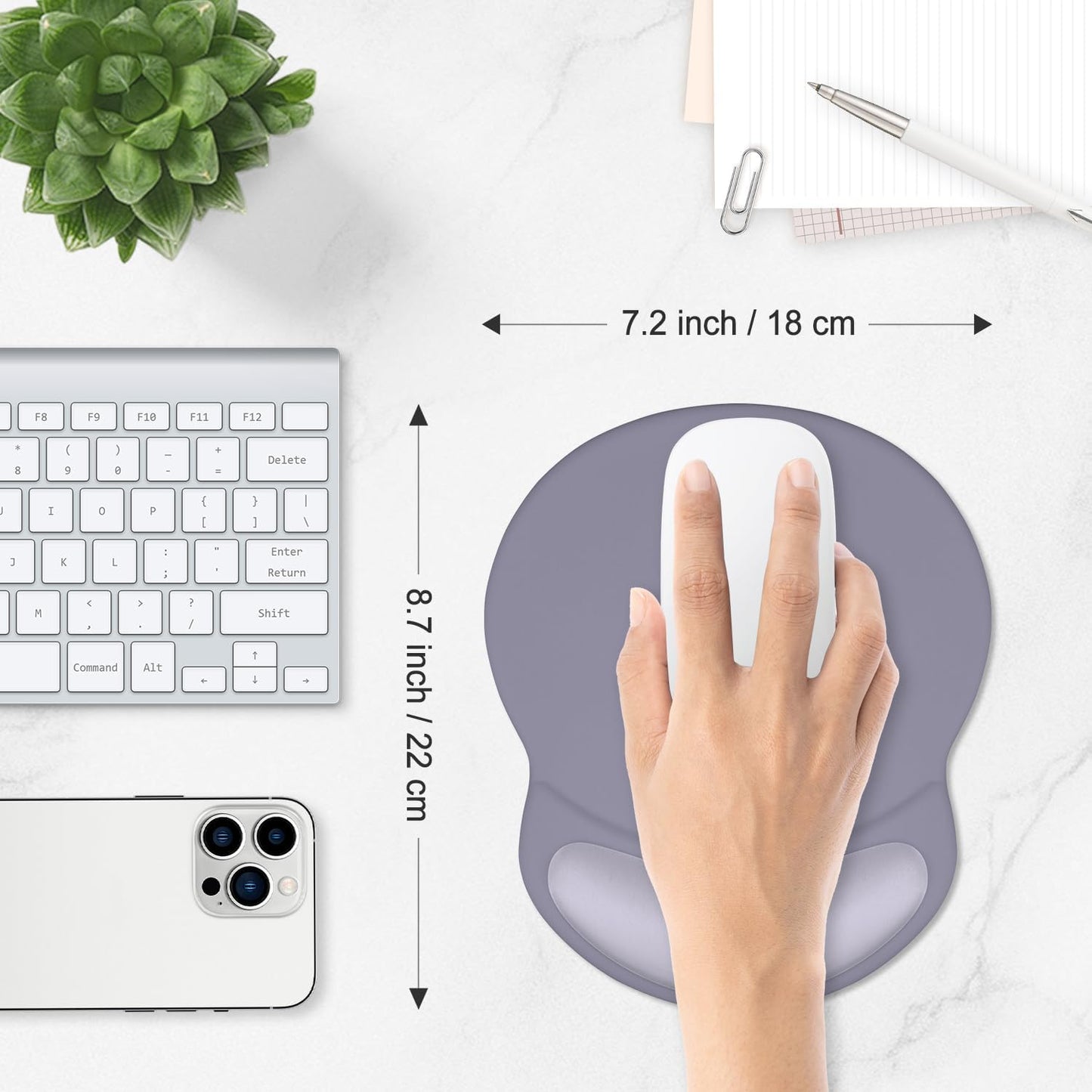 ITNRSIIET Ergonomic Mouse Pad with Comfort Gel Wrist Rest, Non-Slip PU Base, Smooth Textured Surface, Reduces Hand Fatigue & Wrist Pain, 8.7 x 7.2 Inch for Office Gaming Home, Mist Gray