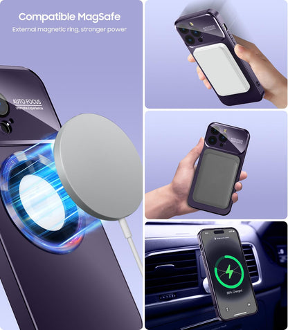 Magnetic for iPhone 16 Pro Case, Compatible with MagSafe, Built-in Camera Lens Protector, Logo View, Military Grade Drop Proof Phone Cover, Purple