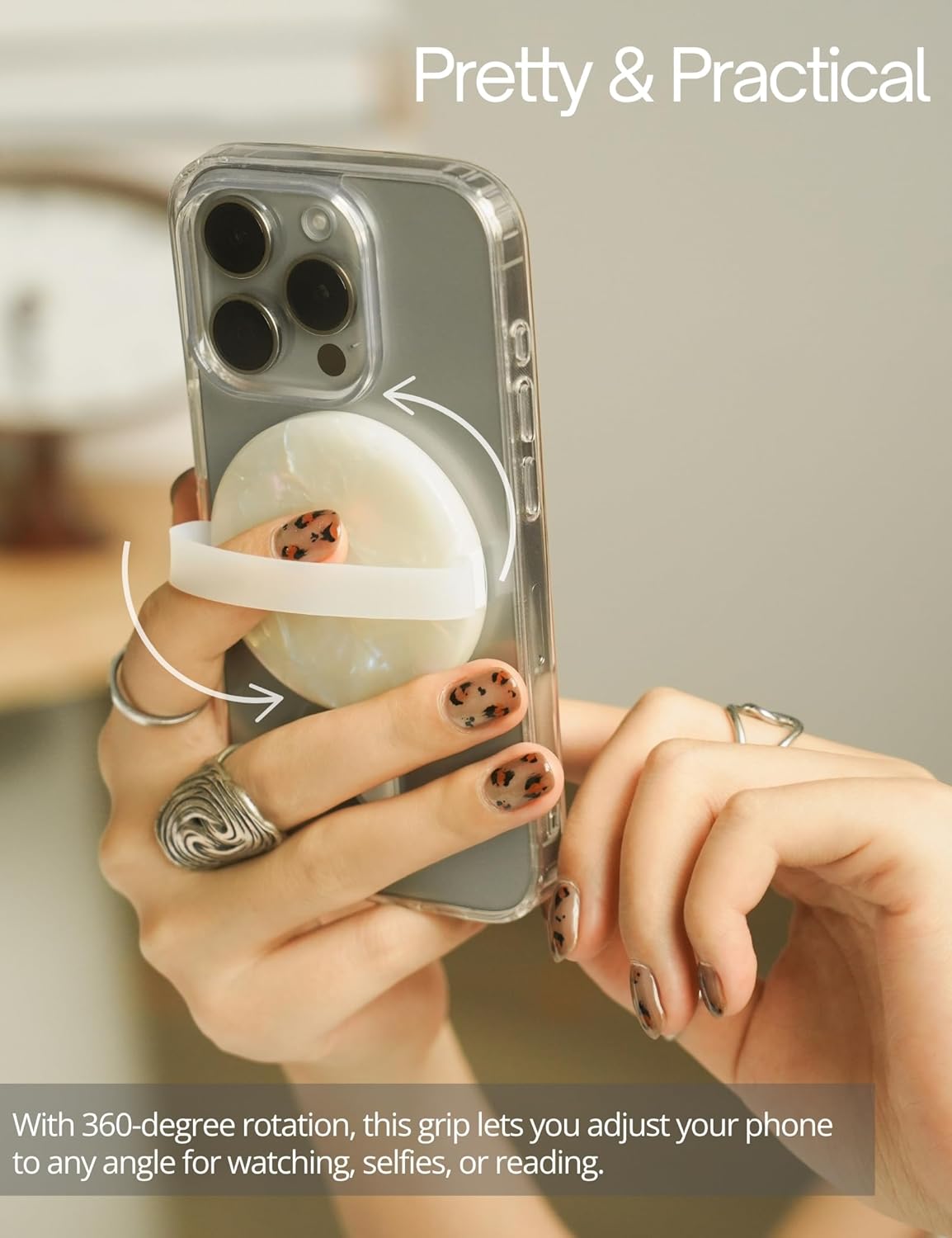 Heesch Magnetic Ring for Phone Case Loopy Phone Grip Strap Holder for Back of Phone Cute Finger Loop Grip for Hand White Shell Magsafe Grip for iPhone 16 Pro Max/15/14/13/12 Series Mag Safe Case