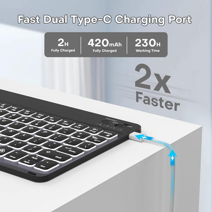 YBING for iPad A16 Case with Keyboard 11th &10th Generation, 360 Rotation Magnetic Cover with 7-Color Backlit Wireless Detachable Keypad with Pencil Holder for iPad 11th 2025/10 Gen 10.9" 2022 (Black)