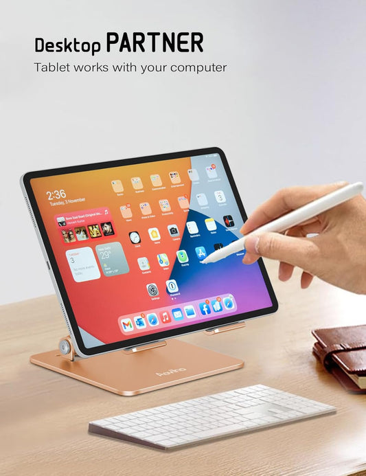 Tablet Stand Holder for Desk Adjustable Tablet Holder, Foldable Aluminum Desktop Tablet Holder for iPad Samsung Galaxy Tabs Amazon Kindle Fire,All Tablets 4-12 inch, Gold