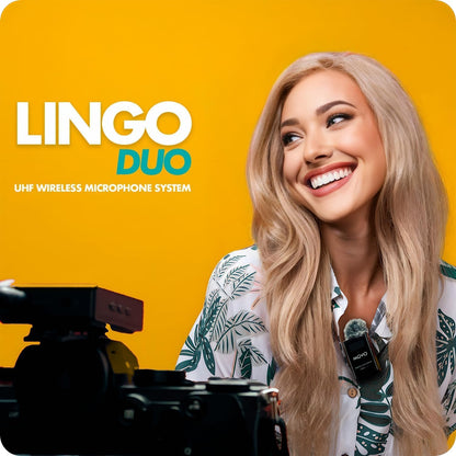 Movo Lingo-Duo 48-Channel UHF Wireless Lavalier Microphone System for Camera - Lav Mic Compatible with Canon, Nikon, and Sony DSLR Cameras - for Filmmaking, Vlogging, Interviews, Content Creation