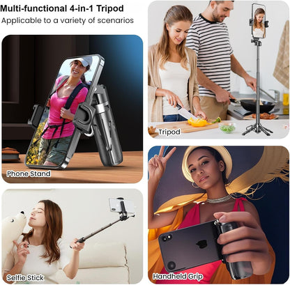 Mini Selfie Stick, Pocket Size Extendable Phone Holder with Wireless Detachable Remote Control for Content Creation/Vlog/Video Record/Live Stream