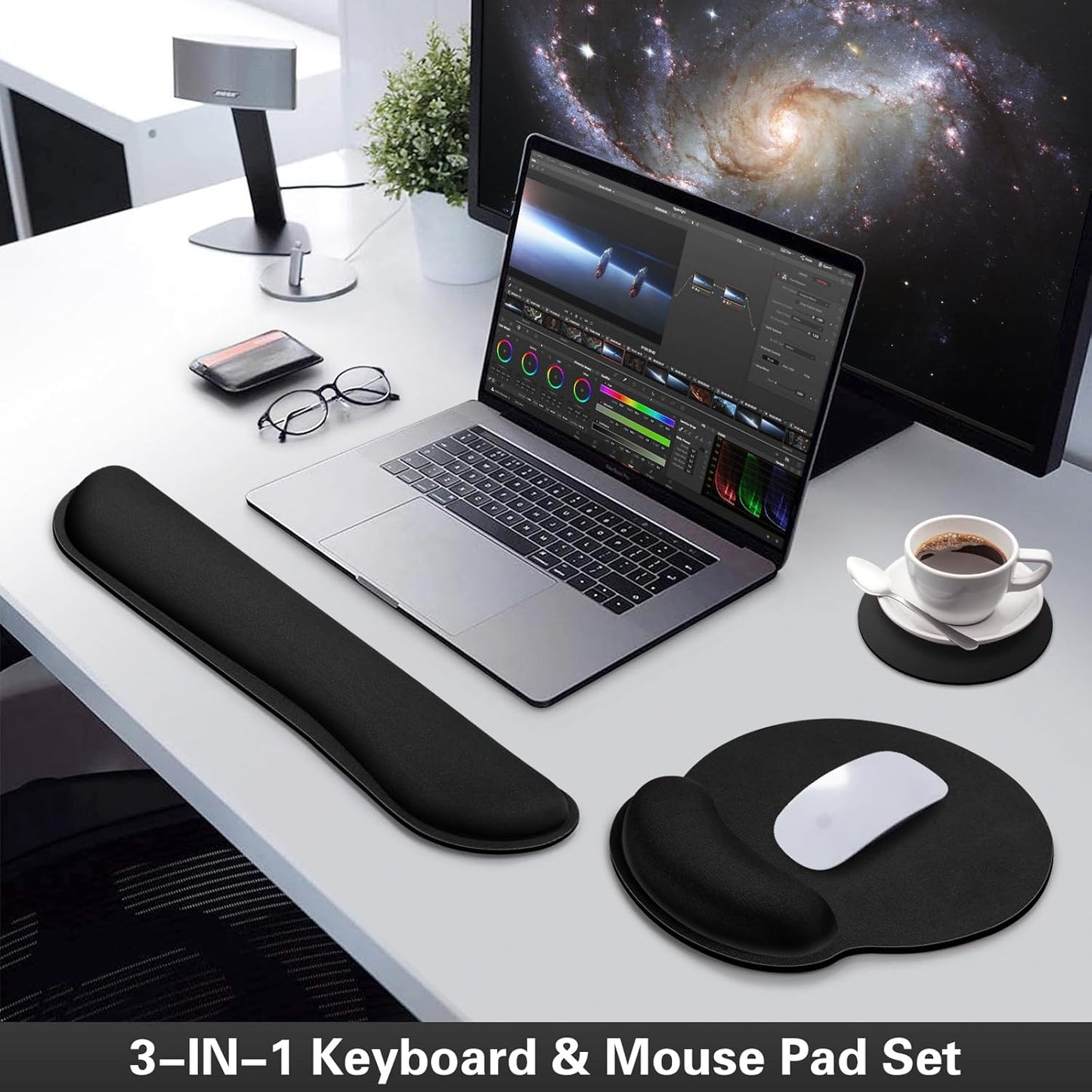 Ergonomic Keyboard Wrist Rest, Mouse Pad with Wrist Rest Black, Funny Gaming Mousepad with Wrist Support, Memory Foam Wrist Rest Set for Computer Keyboard, Office Desk Accessories
